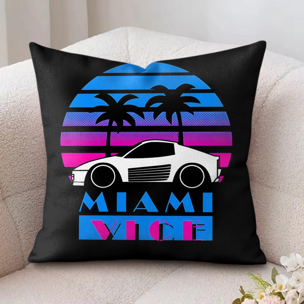 M-Miami Vice Movie Cool Cushion Cover Silky Short Plush Invisible Zipper Dustproof Sofa Pillow Case For Home Decor