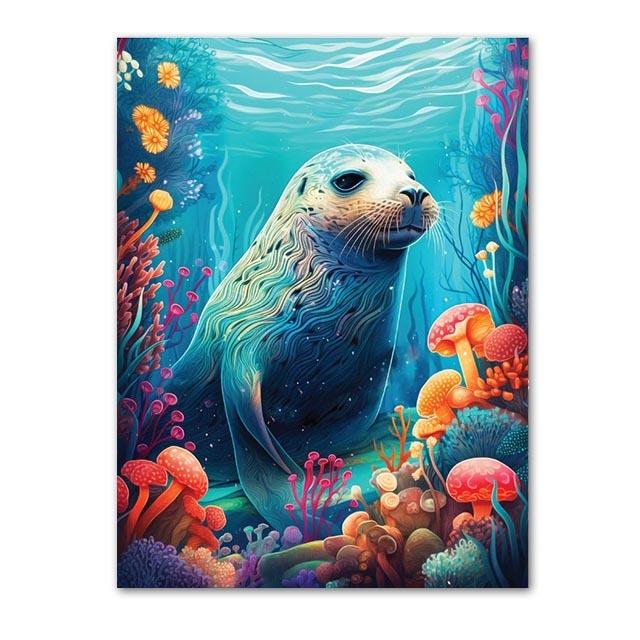 Abstract Modern Art Wall Poster Sea Turtle Jellyfish Dolphin Shark Animal Morden Sea Print Home Decor Canvas Painting Picture