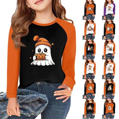 Kids' Halloween Printed Long Sleeve Neck T-Shirt for Casual Wear