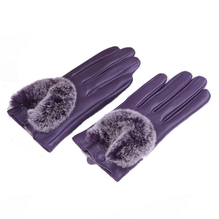 New Women's Sheepskin Warm Gloves Fashionable Otter Rabbit Fur Mouth Korean Style Autumn and Winter Plus Fur Coldproof Gloves