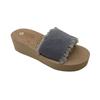 Women's Comfortable Denim Wedge Heel Sandals - Summer 2022 Fashion, One-Strap, Thick Sole Beach Slippers