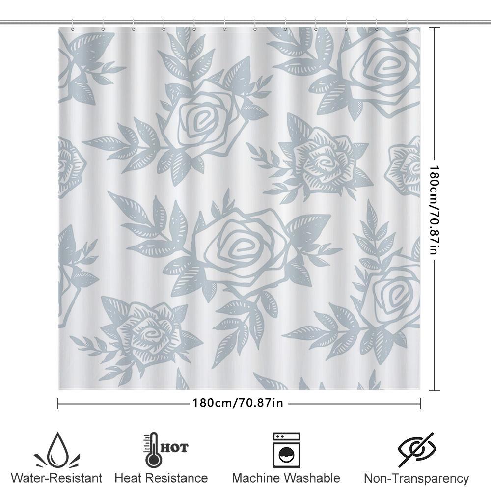 Vintage Floral Print Shower Curtain Waterproof Bathroom Decor Home Decoration Rectangular Shower Curtains For Bathrooms Grey Whi