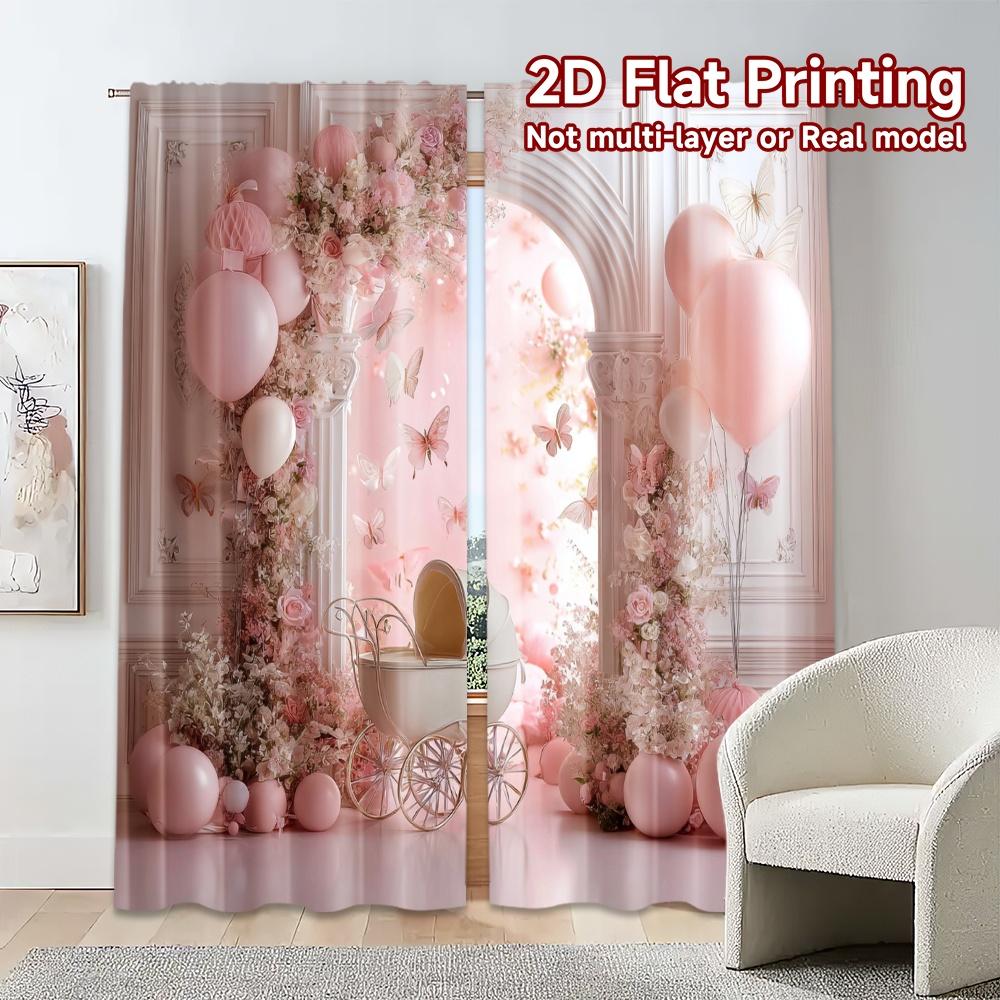 Flat Printing Curtains Without Rod Blush Bliss Popular Curtain Durable Polyester Art Deco Festive Set Of 2 Made