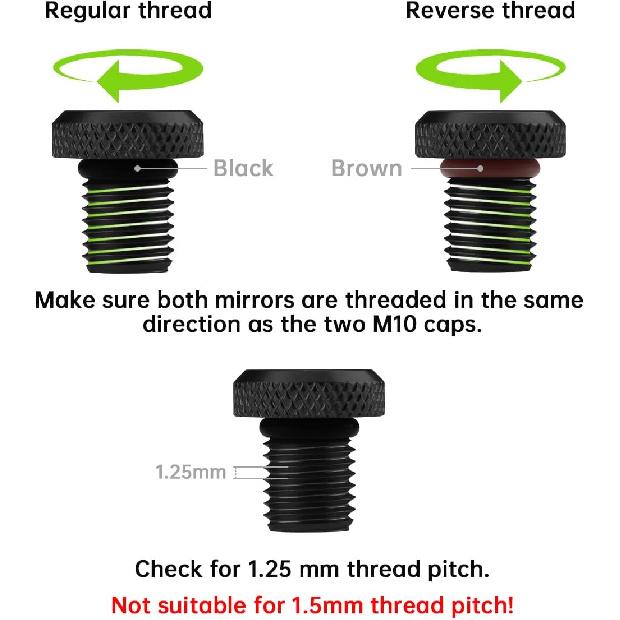3 Pcs Motorcycle Mirror Hole Plug M10x1.25, Universal Space Aluminum Motorcycle Rear View Mirror Screws Suitable for Most Motorcycle(Honda,Yamaha,