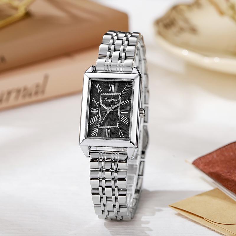 Stainless Steel Women's Square Quartz Watch - Luxury Korean Style