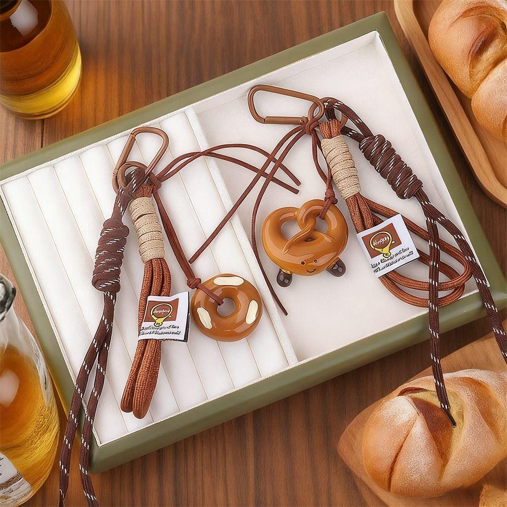 Braided Rope Alkali Water Bread Bag Pendant Handmade Imitation Bread Cartoon Hanging Ornament Keychain Pendant