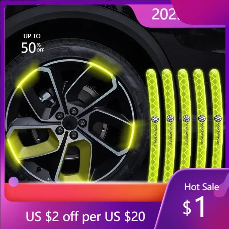 For VW 80% New New Car Wheel Hub Reflective Sticker Tire Rim Reflective Strips Sticker For Volkswagen Polo Golf 3 4 5 6 7 8