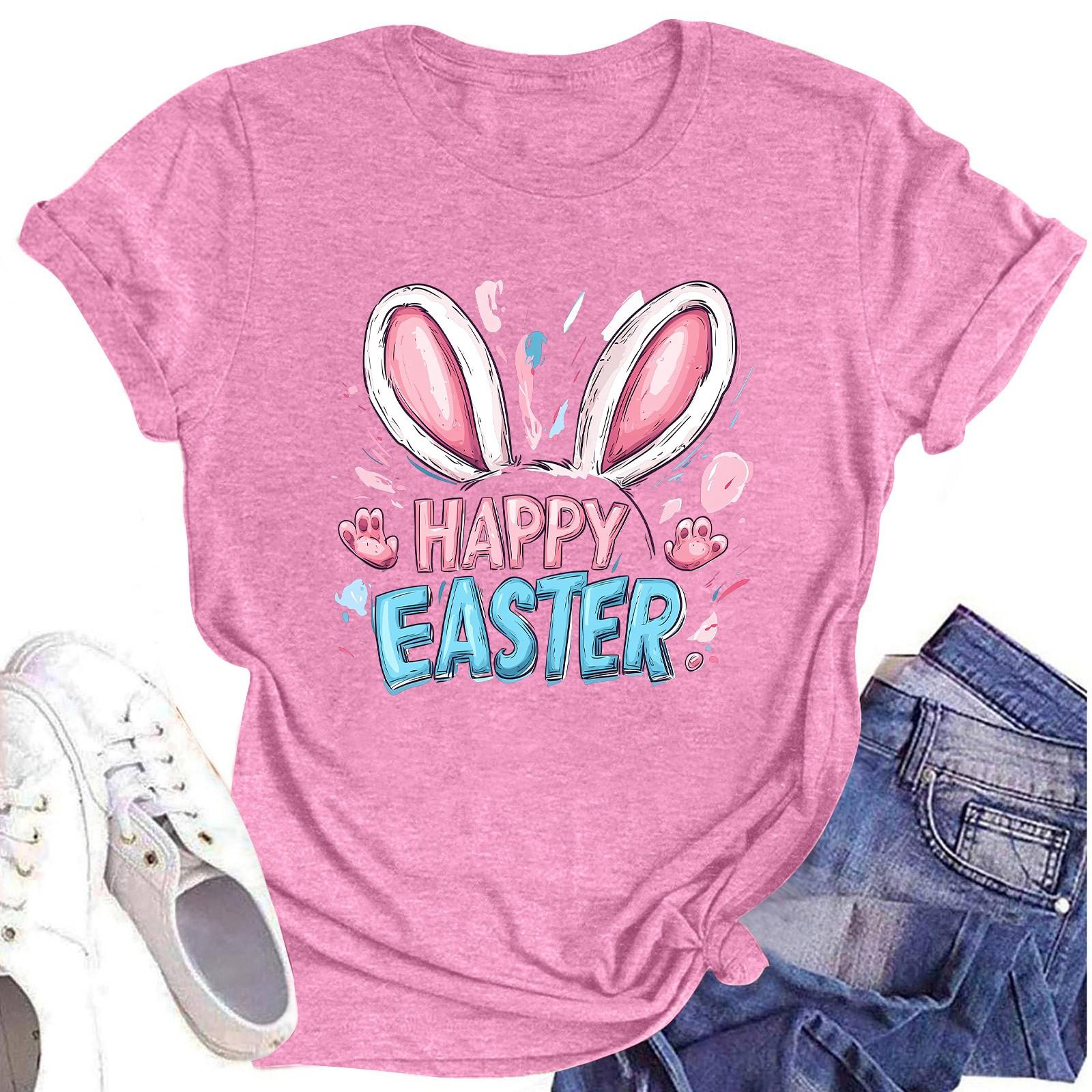 

Жіночий топ з круглим вирізом, повсякденний принт, футболка з короткими рукавами XL рожевий