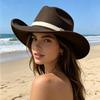 French Elegant Retro Western Cowboy Hat Woolen Hat Autumn and Winter New European and American Knight Top Hat Hepburn Style Big Eaves Hat