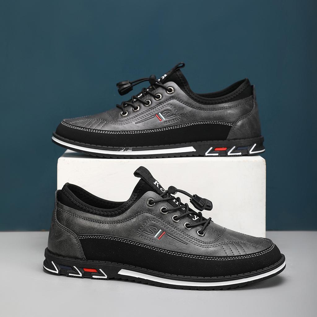 Fashion 2025 New Men's Breathable Leather Business Shoes Color-Block Non-Slip Casual Sneakers Comfortable Fashion Footwear for Big Size