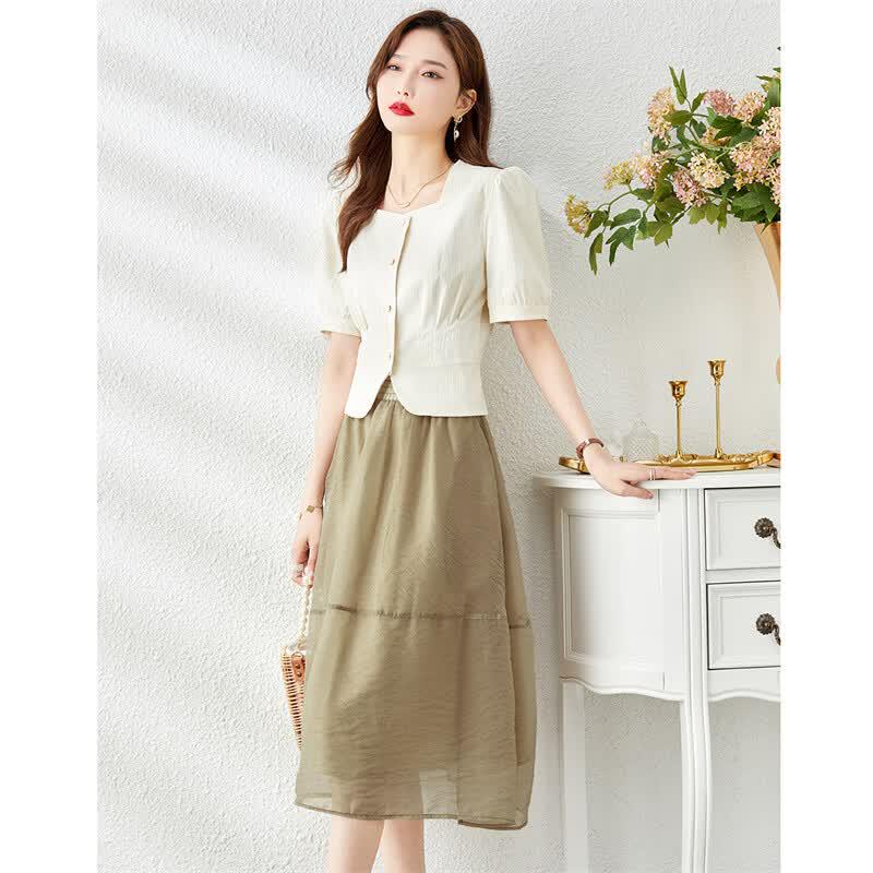 

TERRE BLEUE Women s Summer Shirt & Skirt Set L