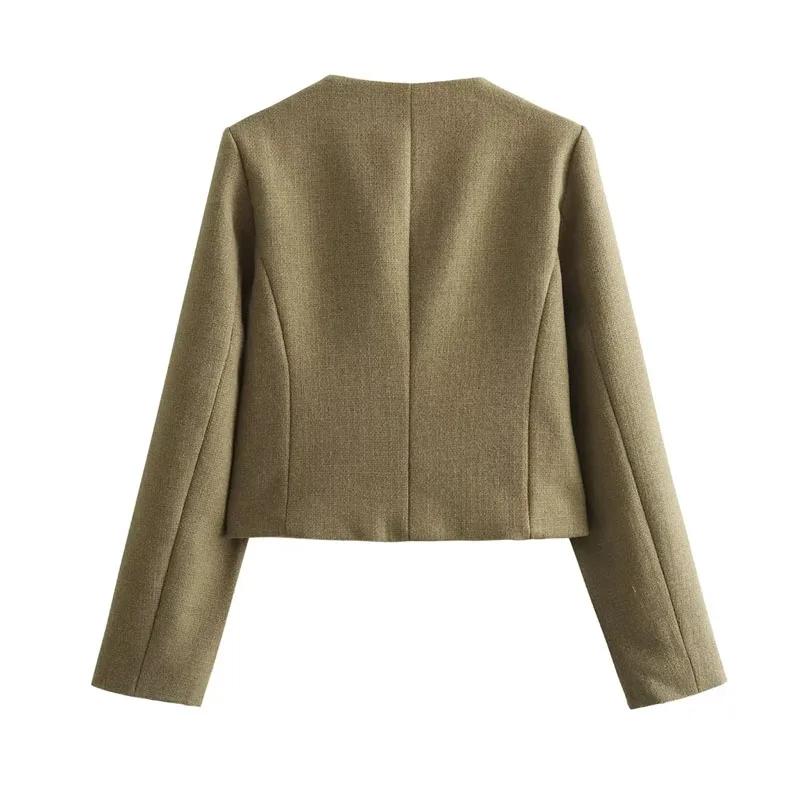 Autumn Cropped Jacket for Women Coat Winter Crop Jacket Tweed Round Neck Long Sleeved Demi-season Jacket Bomber Outerwears