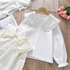 Girls Long-sleeved Shirt New Spring Girls Autumn Children's Lapel Baby Girl Shirt Lace White