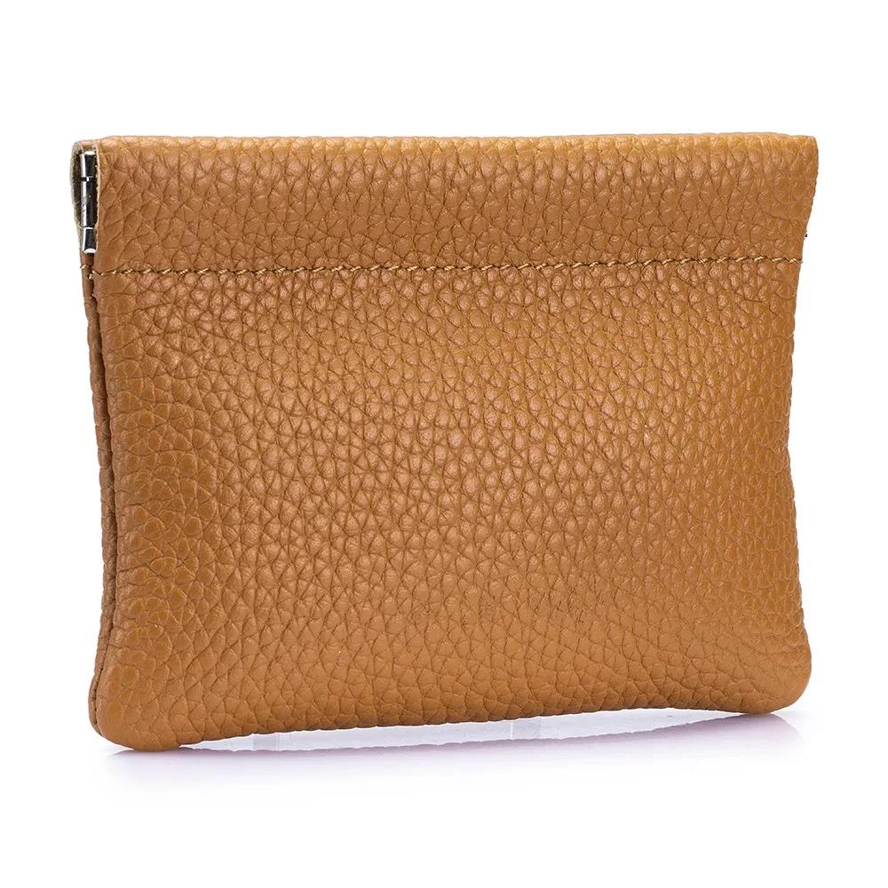 Mini Coin Purse Genuine Leather Small Coin Wallet Pebble Pattern Leather Squeeze Coin Purse Pouch Change Holder for Men & Women