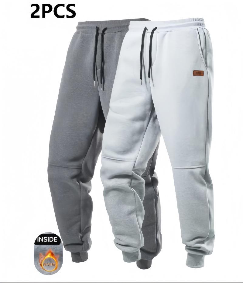 Men's European Size Solid Color Fleece Sports Pants with Drawstring - Warm, Casual, and Suitable for Many Occasions