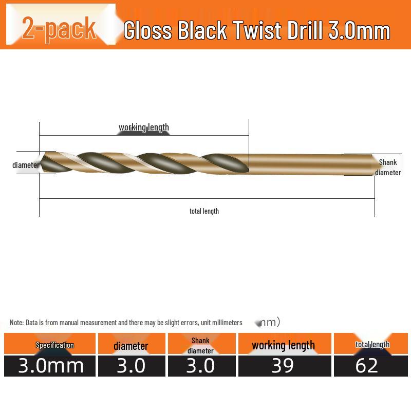 High-Speed Steel Straight Shank Twist Drill Bit, Black and Yellow, Fully Ground