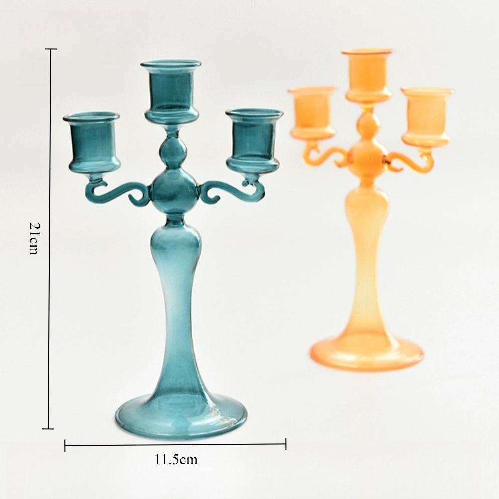 Creative 3 Heads Retro Glass Candlestick Romantic Candlelight Dinner Colorful Candle Stand  Home Decor Wedding Party Decoration