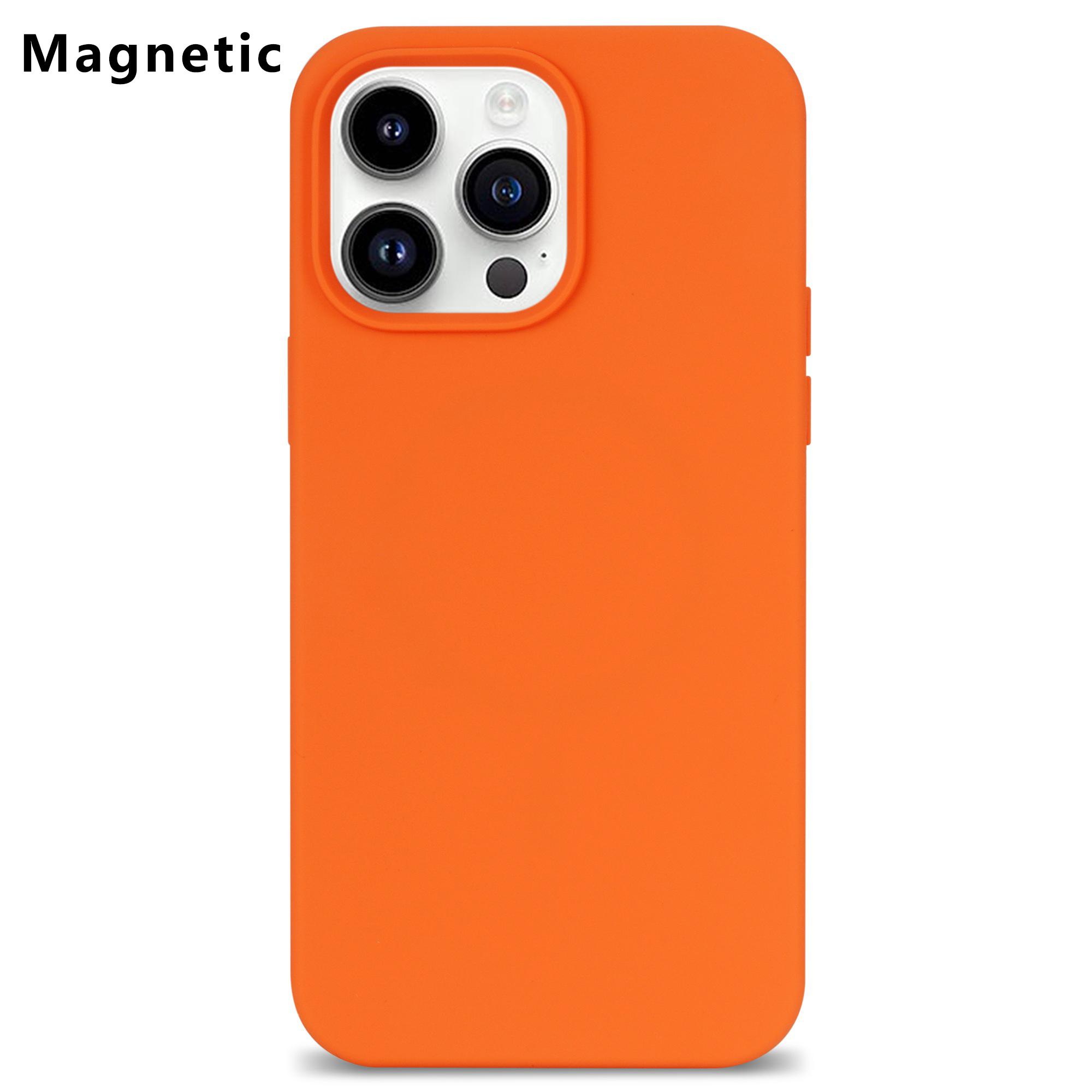 

Оптовая закупка чехла для iPhone 15 Pro, совместимого с MagSafe, с подкладкой из микрофибры, силиконовой задней крышки для телефона Orange