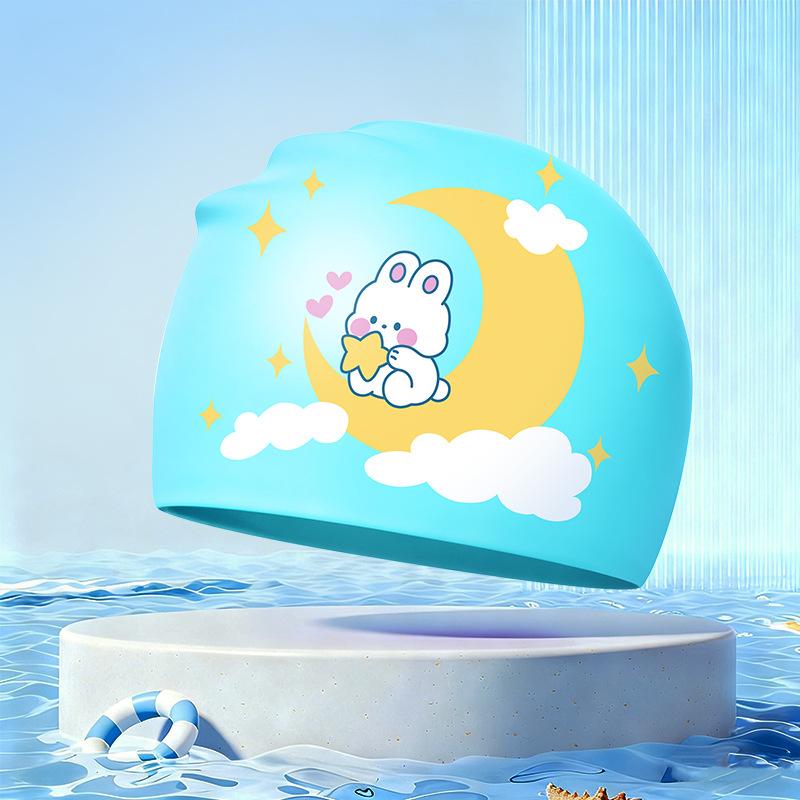 New Children's Cartoon Swimming Cap Cute Dolphin Waterproof Ear Protection Swimming Caps Kids Hot Spring Swimming Equipment