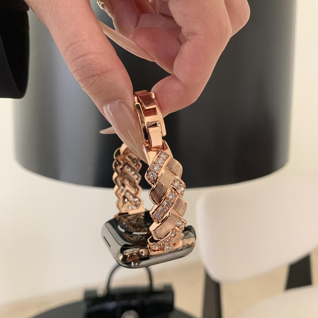 Měděný řemínek k hodinkám pro Apple Watch Series 10 Ultra 9 8 7 SE 6 5 4 3 2 1 46mm 49mm 45mm 44mm 42mm Náramek s kubickými zirkony ve tvaru klasu