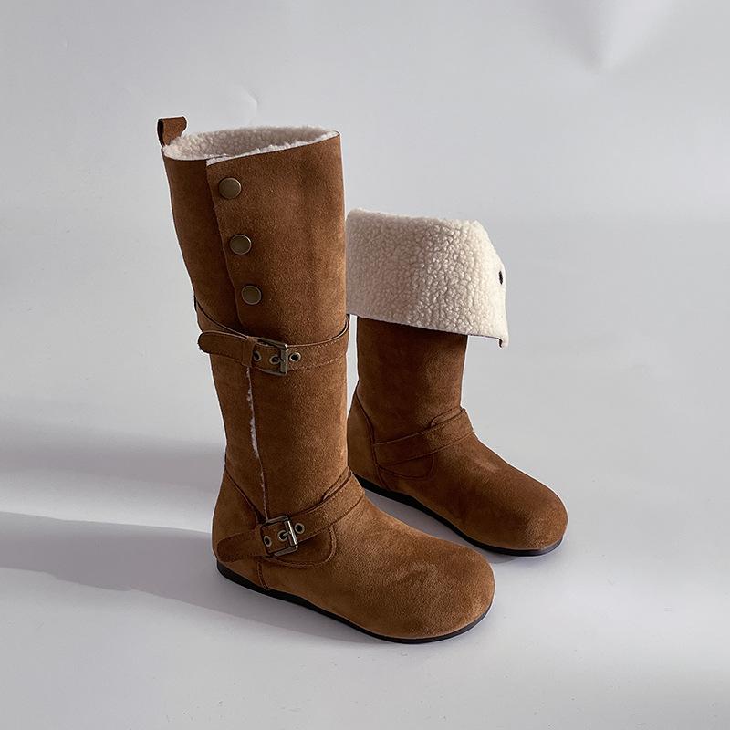 Suede retro two-wear velvet warm tall women's knight boots autumn and winter belt buckle thick heel thin fashion boots