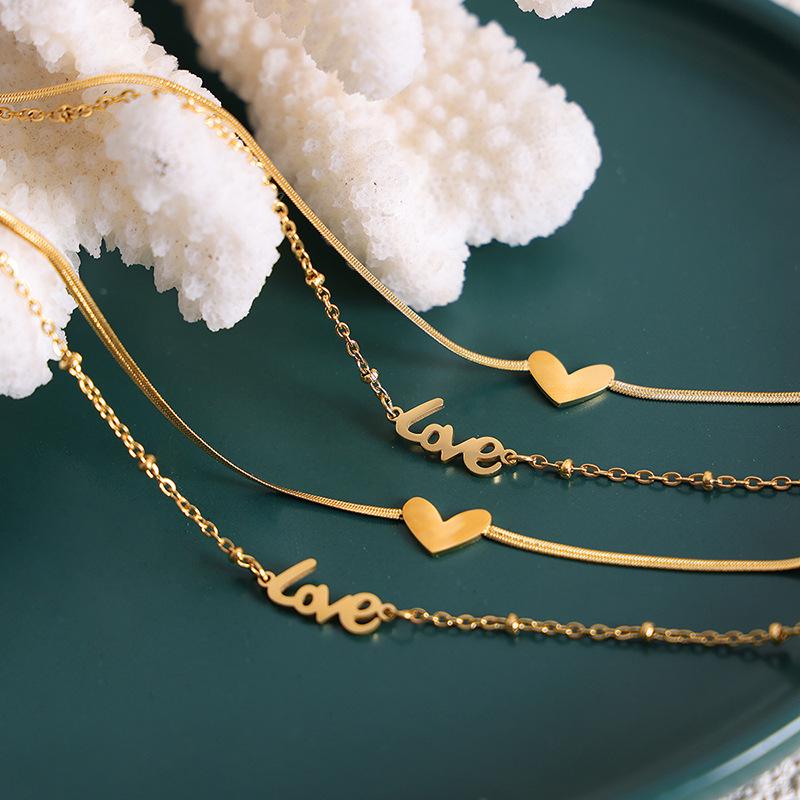 18k Gold Heart Titanium Steel Anklet - Vintage, Non-Fading Luxury Foot Chain for Women