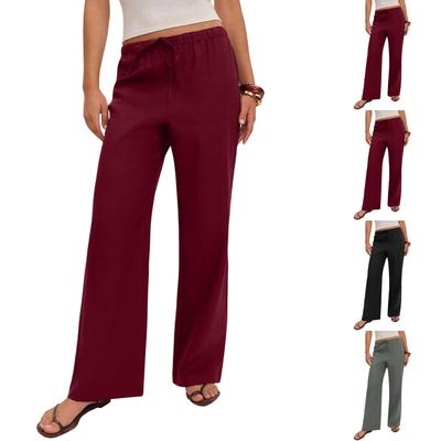 Women Elastic High Waist Pant Casual Fit Wide Leg Long Pants Trousers With Pockets