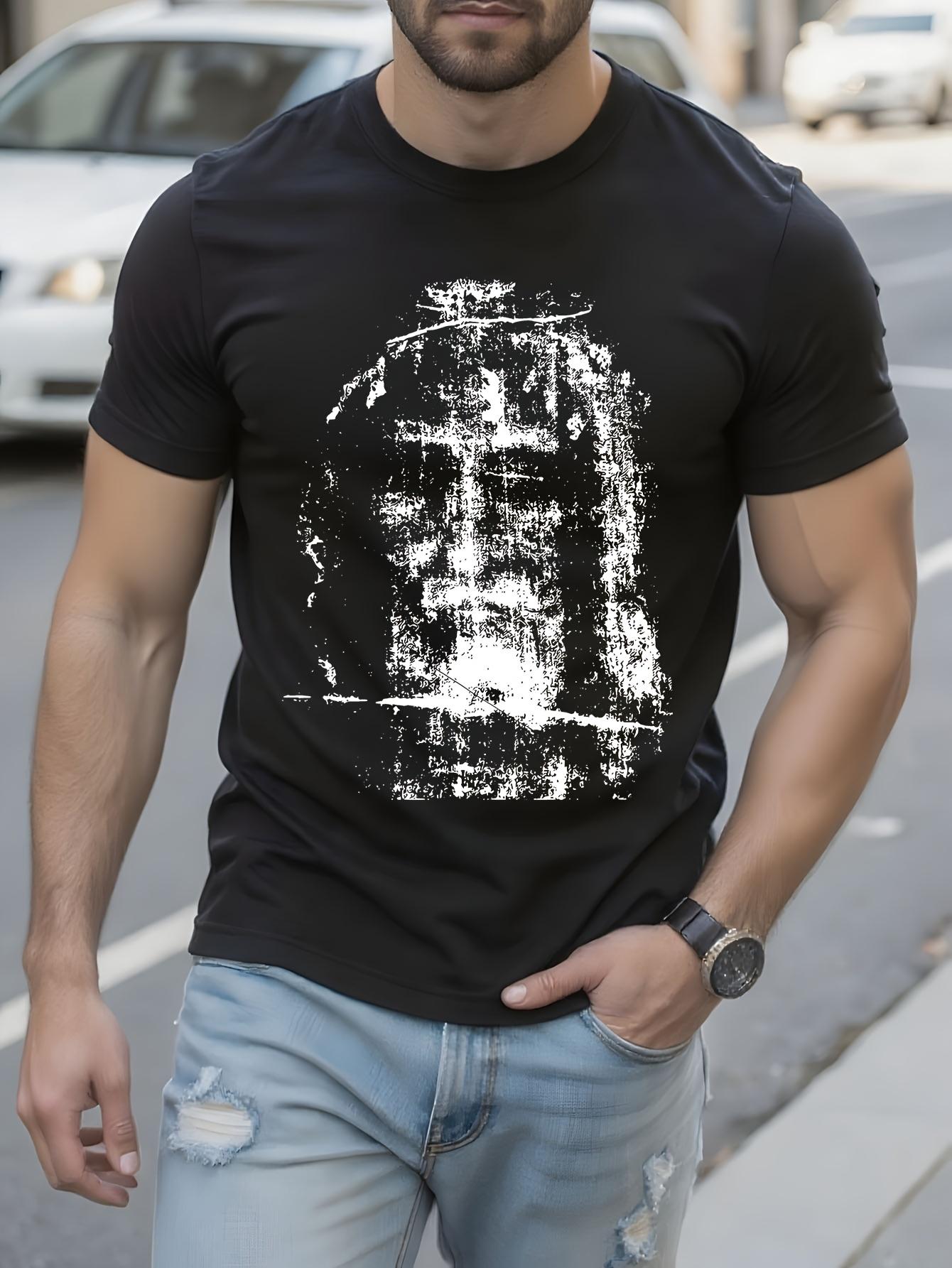 Face Abstract Print Tshirt - Black with White Graphic XXXXL