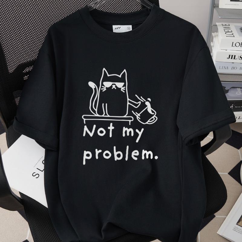 Interesting Cartoon Cat Short Sleeved T-shirt Neutral Casual Versatile Top Cute Cartoon Cat Daily Commuting Casual Home Clothes