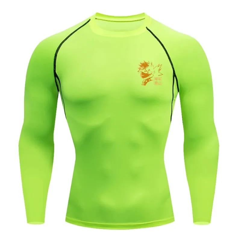 Men Compression Shirt for Workout Quick Dry Katsuki Bakugo Print Top Breathable Sweat Absorbing Fitness T-Shirt Sweat-Resistant