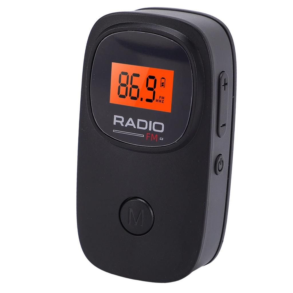 Portable FM Pocket Radio with Clip Digital Tuning LCD Display 3.5mm Earphone Stereo Sound Battery Operated Radio for