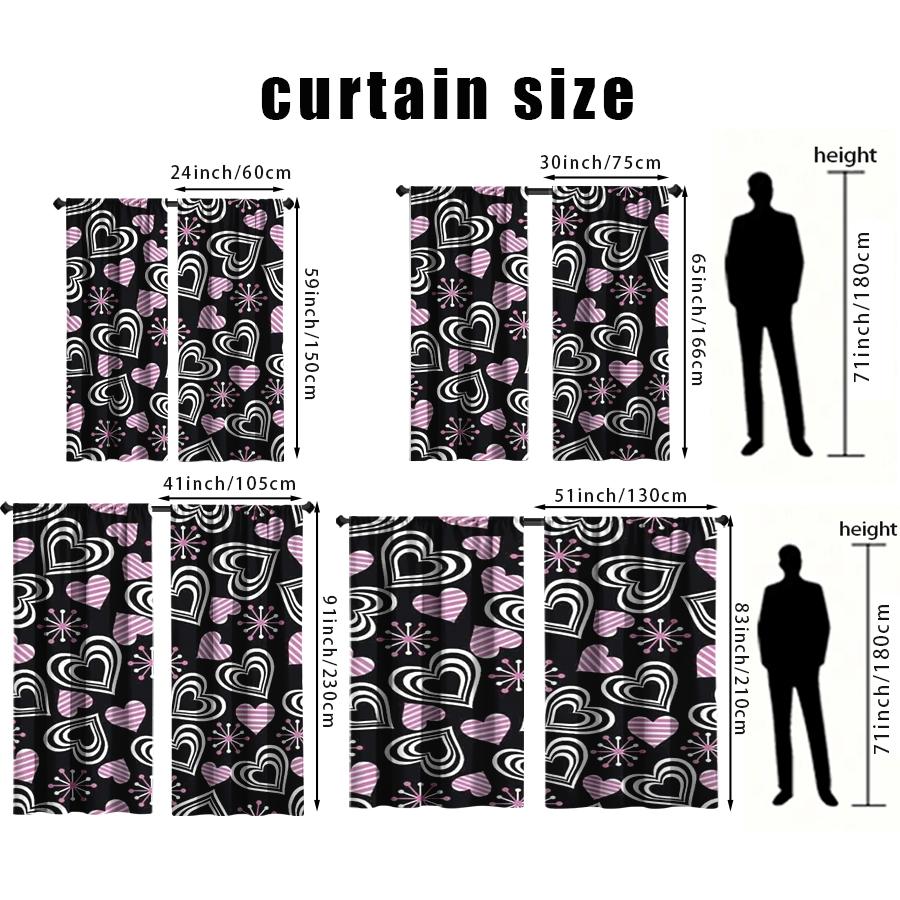 2 STÜCK schwarzer Hintergrund rosa und weiße Vorhänge   trendiger und cooler Stil   Schlafzimmer und Wohnzimmer   dekorativ mit Tunnelzugtaschen