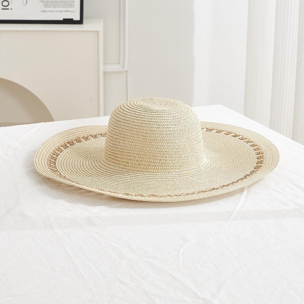 

New Wide Brim Straw Hat Foldable Solid Color Fisherman Hat Sun Protection Sun Hat Summer Beach бежевий