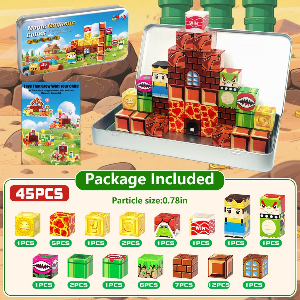 Magnetic Blocks Building Toys Set Toddler Kids Sensory Toys for Boys & Girls Magnetic Cubes Game with Storage Iron Box