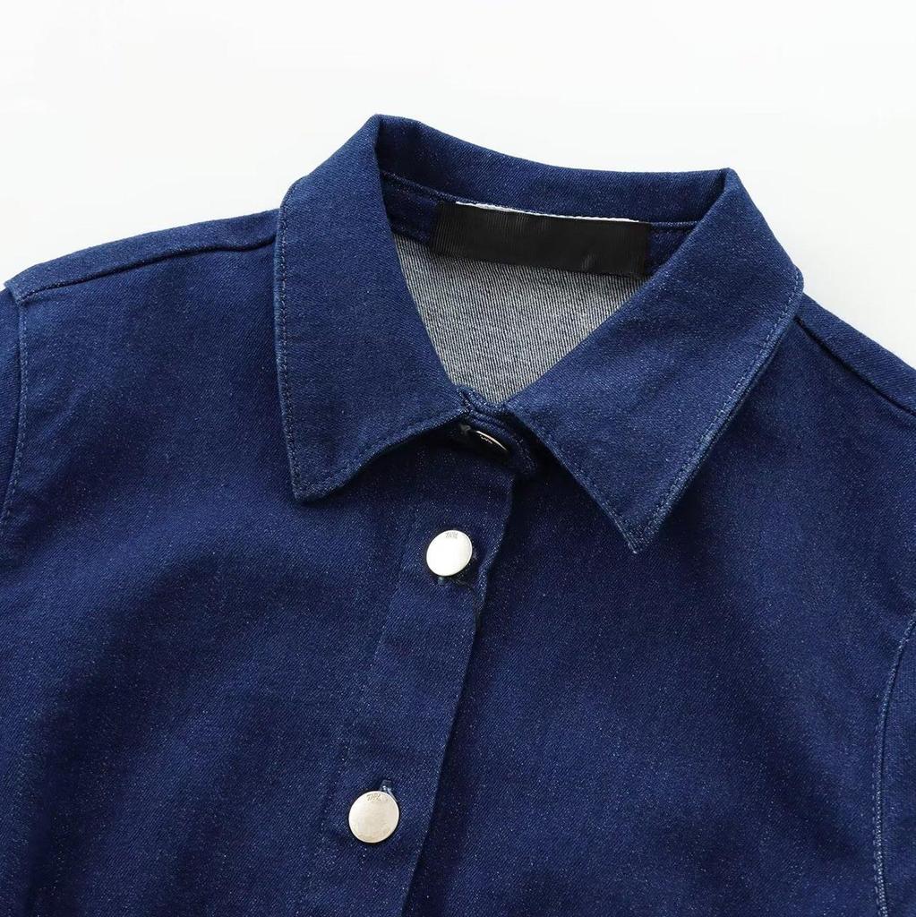 Europäischer & Amerikanischer Stil Damen Lässiges Einfarbiges Plissee Denim Mini Kleid für Sommer 2025