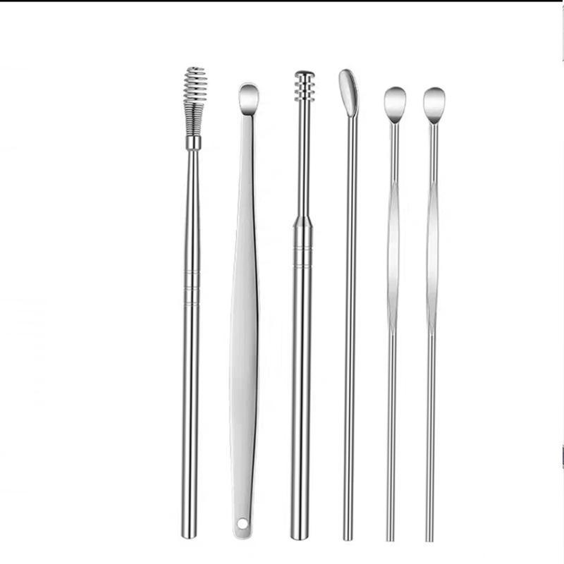 6-piece set of portable ear picks with keychain for adults, household use