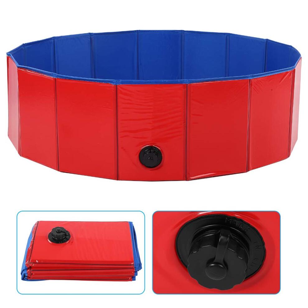 Dog Pool, Foldable PVC Pet Bath for Large Dogs, Blue Color, Portable Dog Bathing Pool, Red Design
