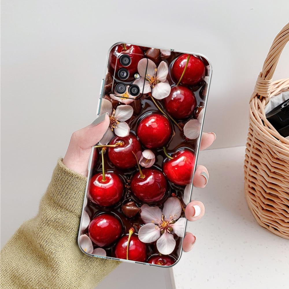 Phone Case For Samsung A15 A13 A35 A55 A51 A71 A41 A31 A21S A03S A05 A17 A23 A25 A33 A53 A73 5G A07 4G Clear Cover Red Cherry