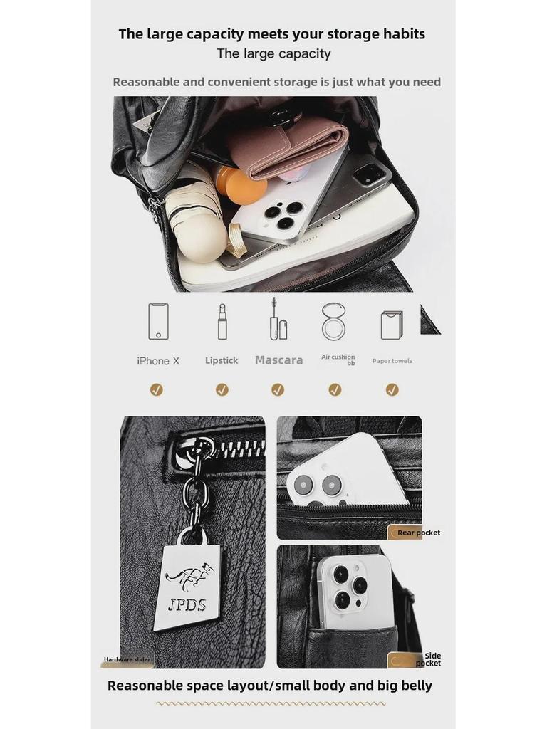 Rucsac Elegant de Damă din Piele Moale cu Capacitate Mare, Antifurt, pentru Călătorii și Studenți