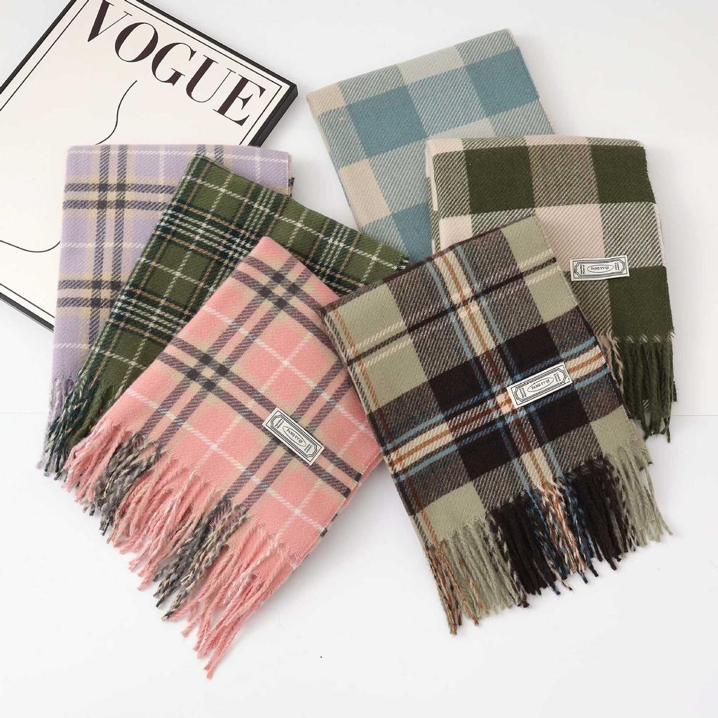 Winter new versatile plaid scarf women's color matching warm fringed scarf checkerboard high-end imitation cashmere scarf