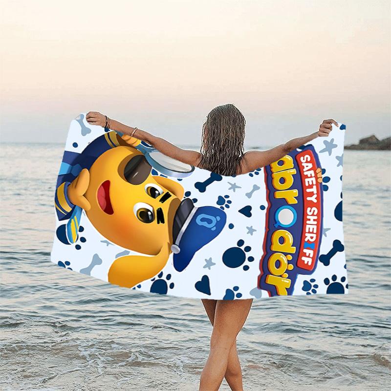 1pc Sheriff Labrador3 Beach Towel, Beach and Seaside Swimming Pool Equipment, Fashion Pattern, Rectangular, Travel Essentials