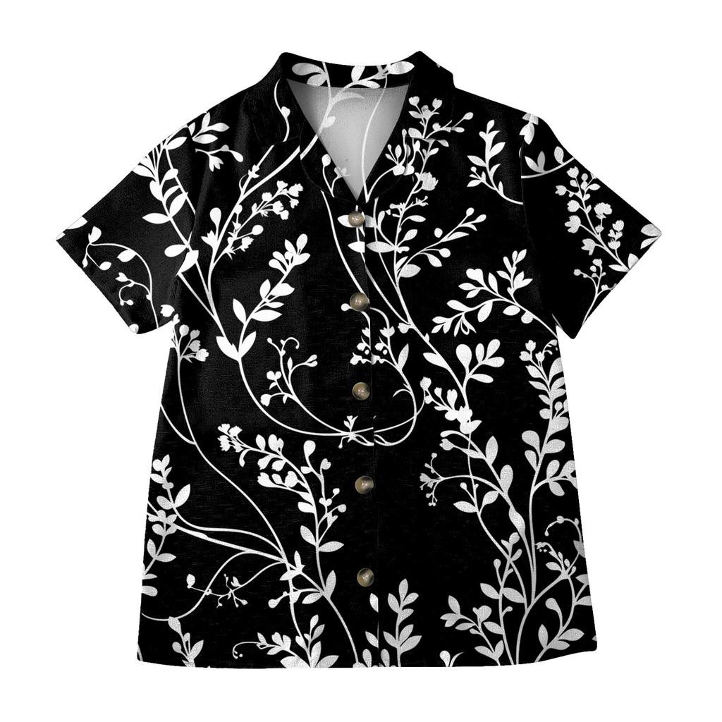 Women's Shirt With Floral Print Buttons, Long Sleeved Casual Regular Shirt Collar Top
