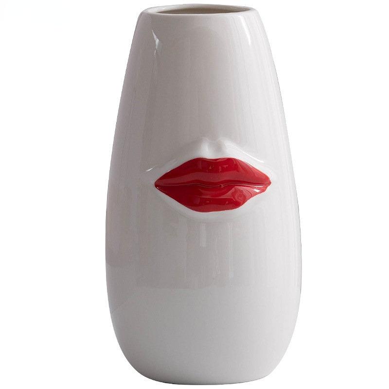 Keramikvase Kreative Rote Lippen Schreibtischdekoration Minimalismus Rote Lippen Porzellan Blumentöpfe Blumenarrangement Florale Vasen