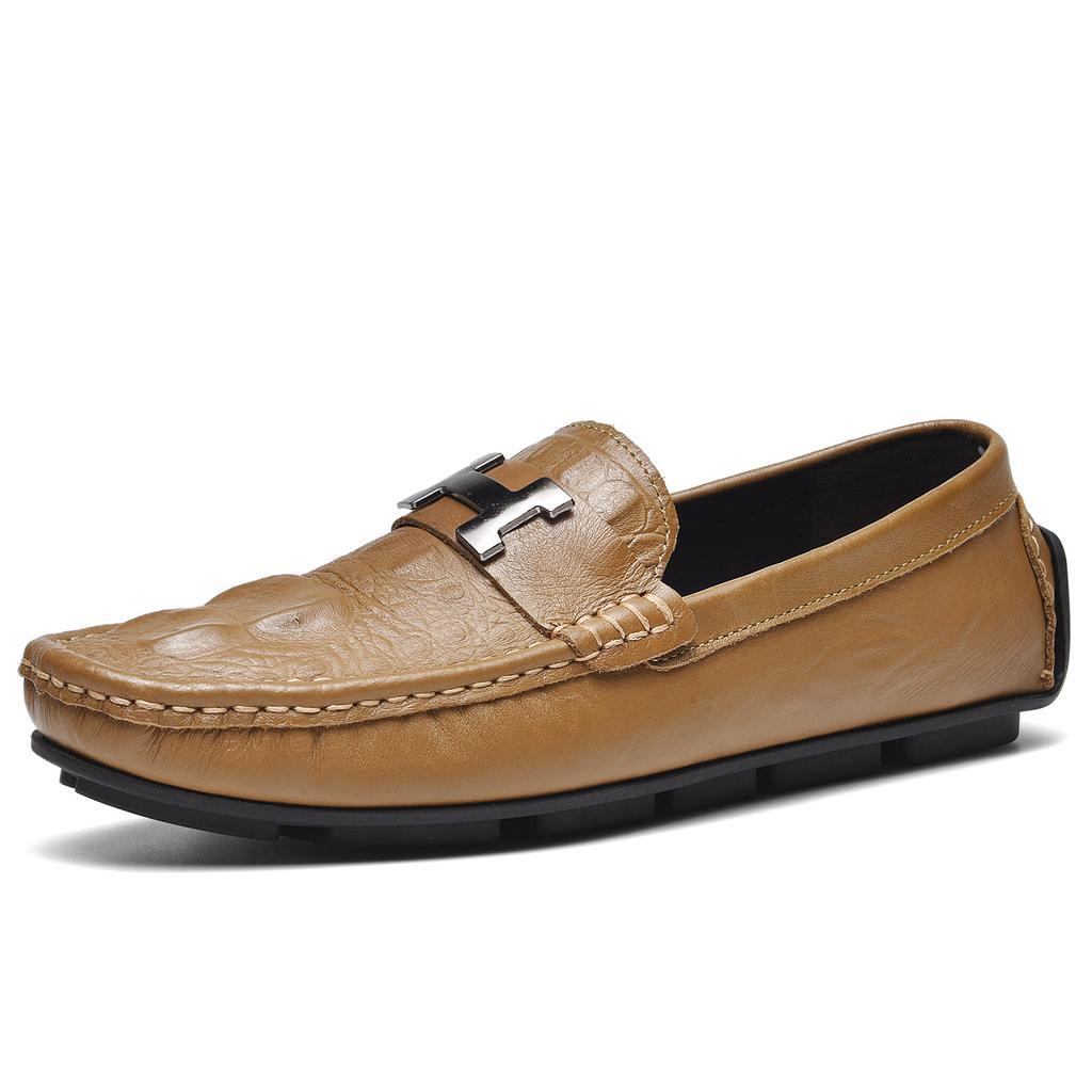 The First Layer of Cowhide Live Broadcast Crocodile Pattern Genuine Leather Beanie Shoes Lazy Driving Shoes British Casual Men's Leather Shoes