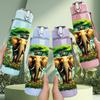 1PC Elephant Jungle Forest Scenery Print 750ml Color Plastic Sports Water Bottle Leakproof Flip Straw Lid Suitable for Sports Office Home Use