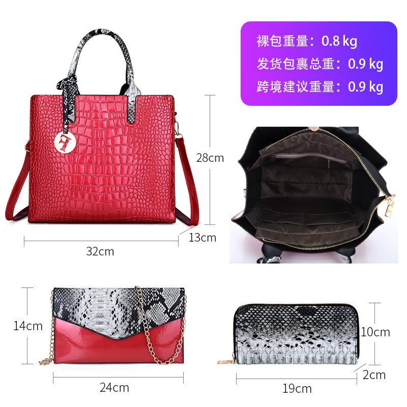 New crocodile pattern mother and child bag soft surface portable shoulder oblique span two-piece set women's bag handbag