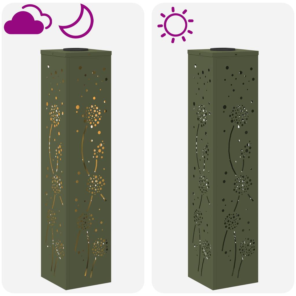 Solar LED Path Light 2 Pcs Olive Green Cold Rolled Steel
