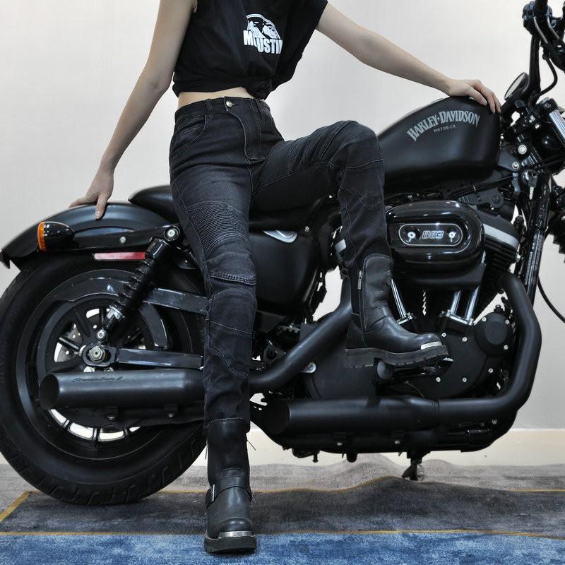Womens Stretch Motorcycle Jeans Riding Pants Casual Retro Biker Trousers Cycling