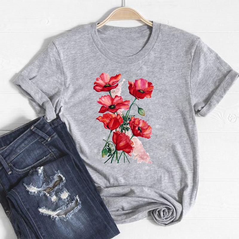 Trend Stil T Top Mode T Shirt Kleidung Blume Stilvolle Casual Kurzarm Frauen Drucken Dame Weibliche Grafik T-shirt