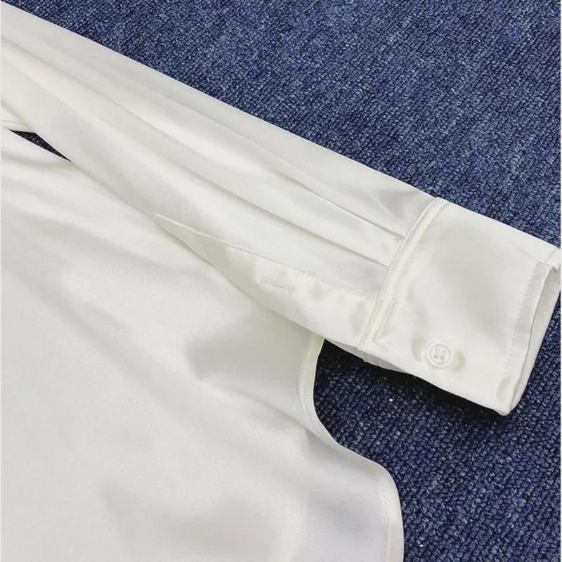 Silk Satin White Shirt: Elegant Foreign Design, Spring 2025 Women's Fashion